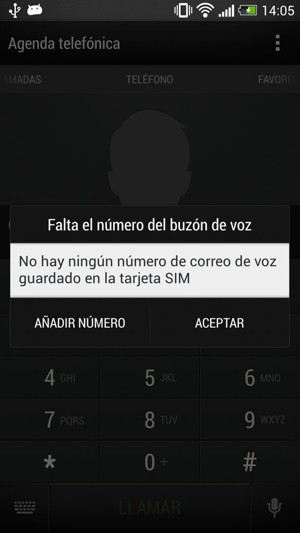 Si el correo de voz no está configurado, seleccione AÑADIR NÚMERO