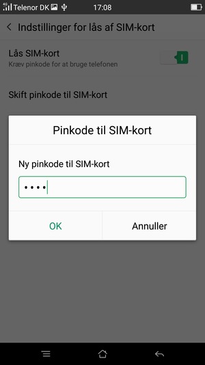Indtast din Nye pinkode til SIM-kort og vælg OK