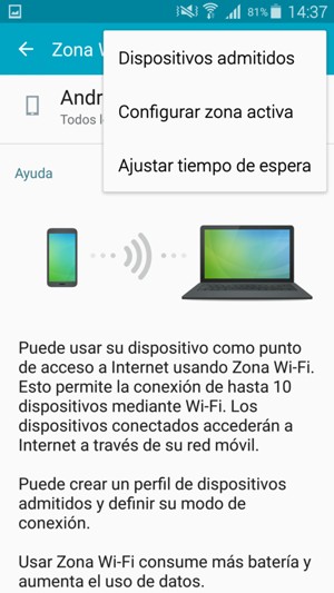 Seleccione Configurar zona activa / Configurar Zona Wi-Fi
