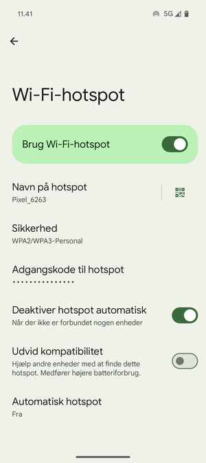Din telefon er nu sat op til brug som modem