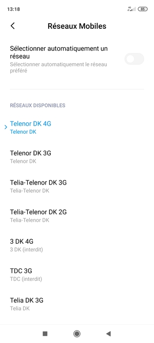 Sélectionnez un opérateur réseau dans la liste