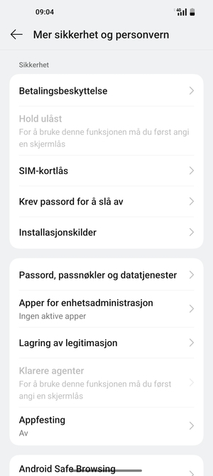 Bla til og velg SIM-kortlås