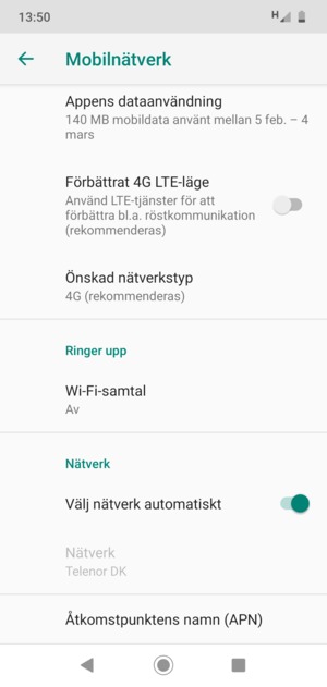 Scrolla till och välj Åtkomstpunktens namn (APN)