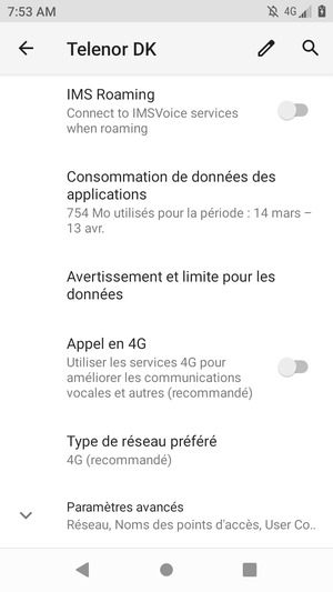Faites défiler et sélectionnez Paramètres avancés