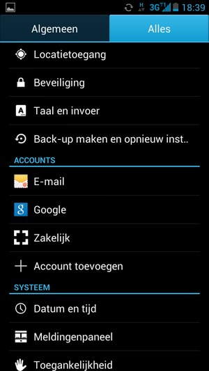 Selecteer Alles en scroll naar en selecteer Google
