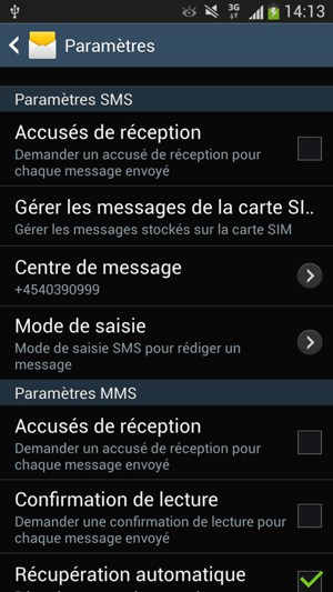 Sélectionnez Centre de message