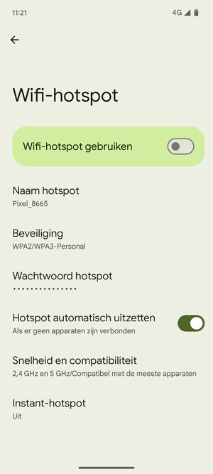Selecteer Wachtwoord hotspot
