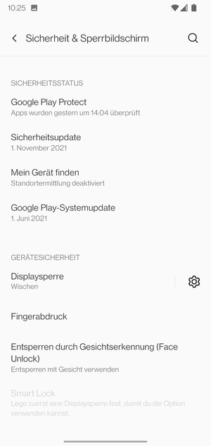 Um Ihre Bildschirmsperre zu aktivieren, gehen Sie zum Sicherheit & Sperrbildschirm Menü und wählen Sie  Displaysperre