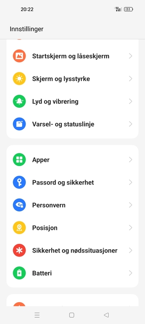 Bla til og velg Passord og sikkerhet