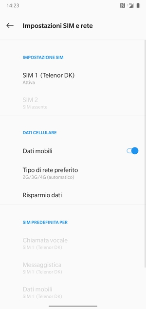 Seleziona SIM 1 o SIM 2