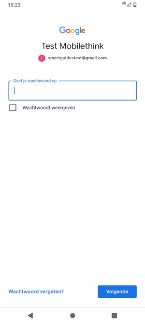 Voer uw wachtwoord in en selecteer Volgende