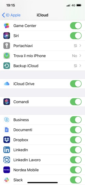 Seleziona i servizi per i quali desideri eseguire il backup