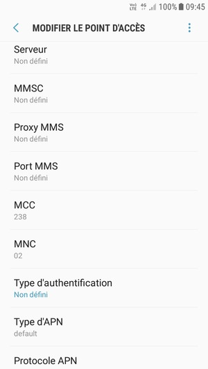 Faites défiler vers le bas et saisissez les informations Internet