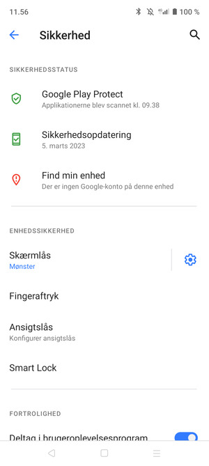 Din telefon er nu sikret med en skærmlås