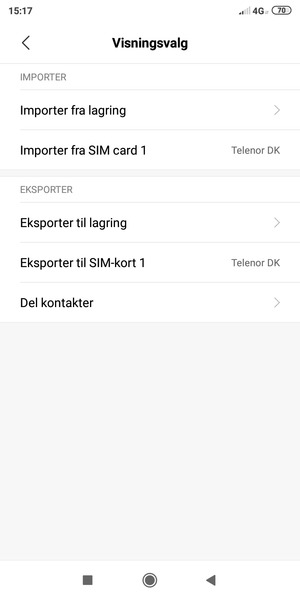 Velg Importer fra SIM card