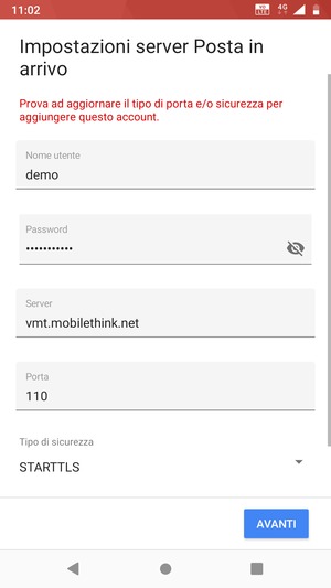 Seleziona Tipo di sicurezza