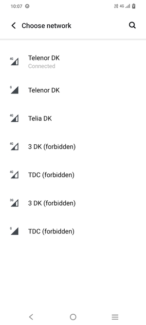 Select a network operator from the list