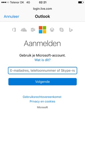 Voer uw e-mailadres in en selecteer Volgende