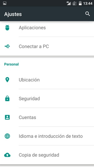 Desplácese y seleccione Seguridad