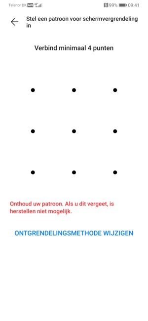 Selecteer ONTGRENDELINGSMETHODE WIJZIGEN