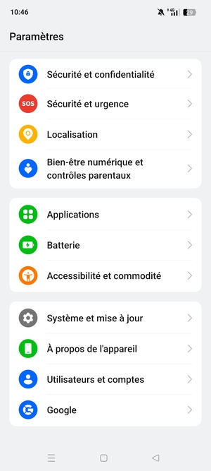 Faites défiler et sélectionnez Système et mis à jour