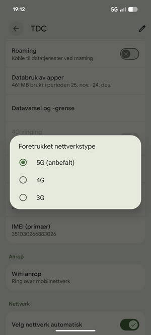 Velg ønsket alternativ