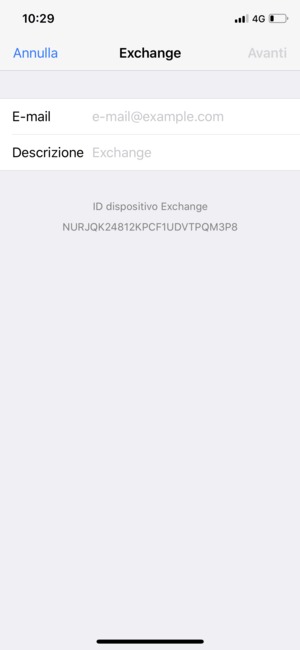 Inserisci informazioni email di Exchange e seleziona Avanti