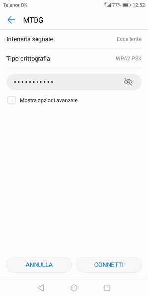 Inserisci la password del Wi-Fi e seleziona CONNETTI