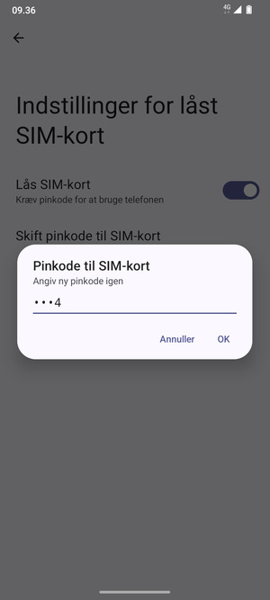 Bekræft din nye pinkode til SIM-kort og vælg OK