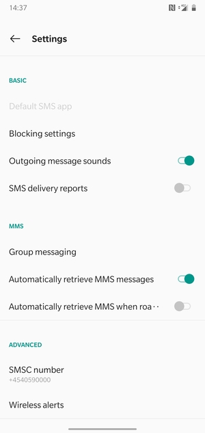 Select SMSC number