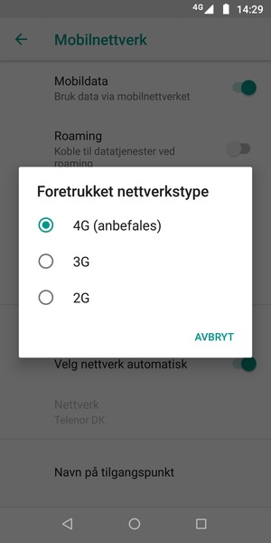 Velg ønsket alternativ