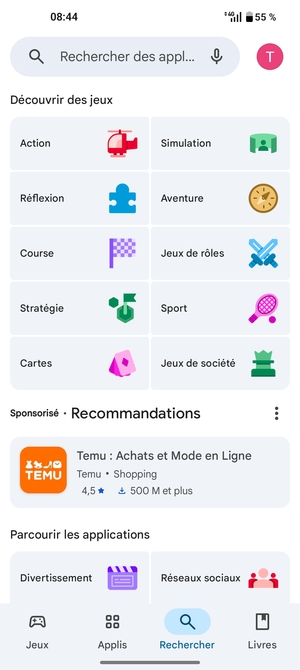 Sélectionnez la barre de Recherche
