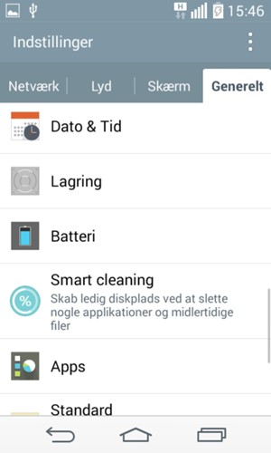 Vælg Generelt og Batteri