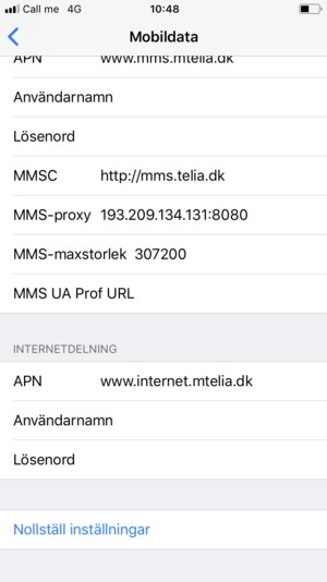 Scrolla till och välj Nollställ inställningar