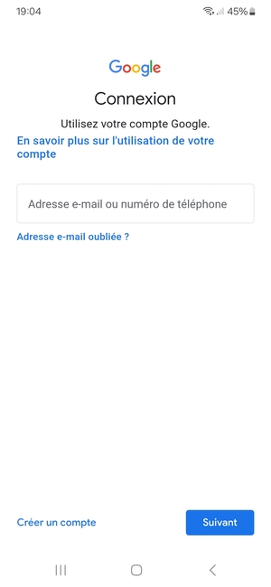 Saisissez votre adresse Gmail et sélectionnez Suivant