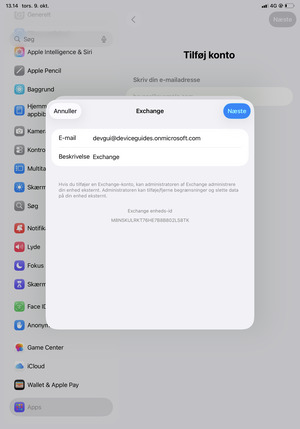 Indtast dine Exchange e-mail-oplysninger og vælg Næste