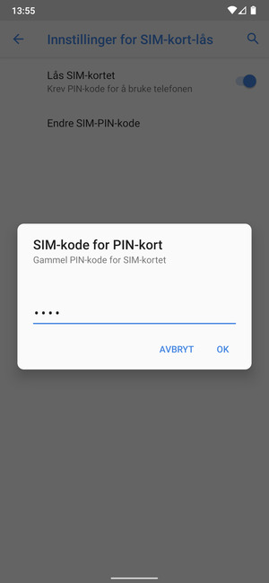 Skriv inn en Gammel PIN-kode for SIM-kort og velg OK