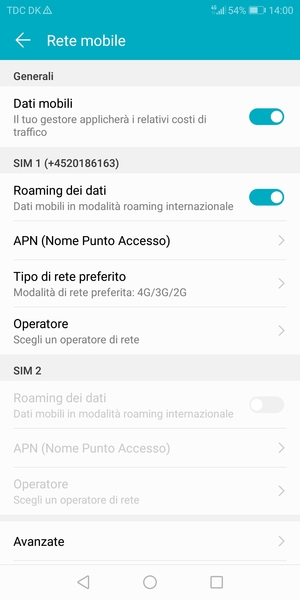 Attiva o disattiva Roaming dei dati