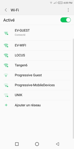 Vous êtes maintenant connecté au réseau Wi-Fi