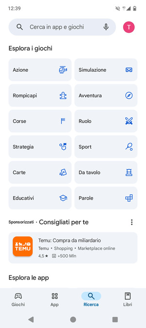 Seleziona la barra di ricerca