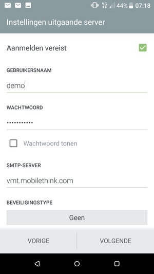 Voer Uitgaand serveradres in