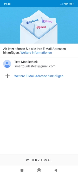 Wählen Sie WEITER ZU GMAIL