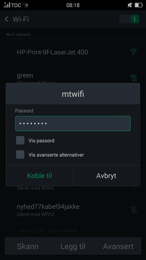 Skriv inn Wi-Fi-passord og velg Koble til