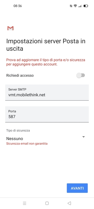 Seleziona AVANTI