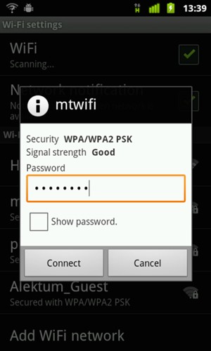 Enter the Wi-Fi password and select Connect