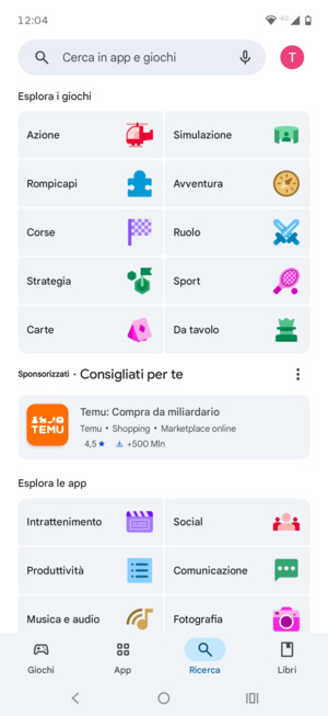 Seleziona la barra di ricerca