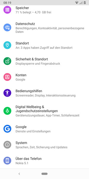 Scrollen Sie und wählen Sie Sicherheit & Standort