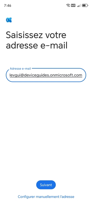 Saisissez votre adresse e-mail et sélectionnez Configurer manuellement l'adresse
