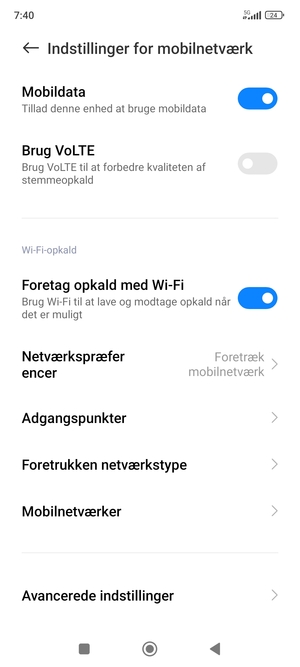 Scroll til og vælg Avancerede indstillinger