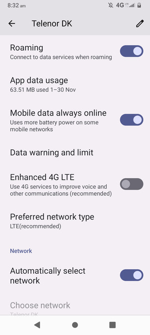 Turn Roaming on or off